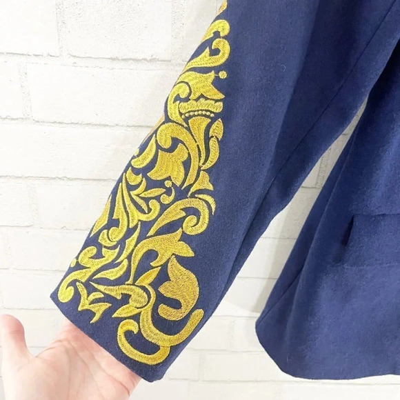 C. Wonder Blue & Gold Embroidered Button Front Pea Coat Women's Plus Size 14 - Picture 5 of 7